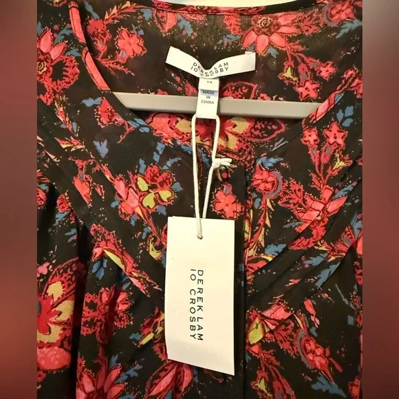 NWT Derek Lam 10 Crosby Tracy Black Floral Printed Midi Dress, Size 14 - Picture 12 of 13